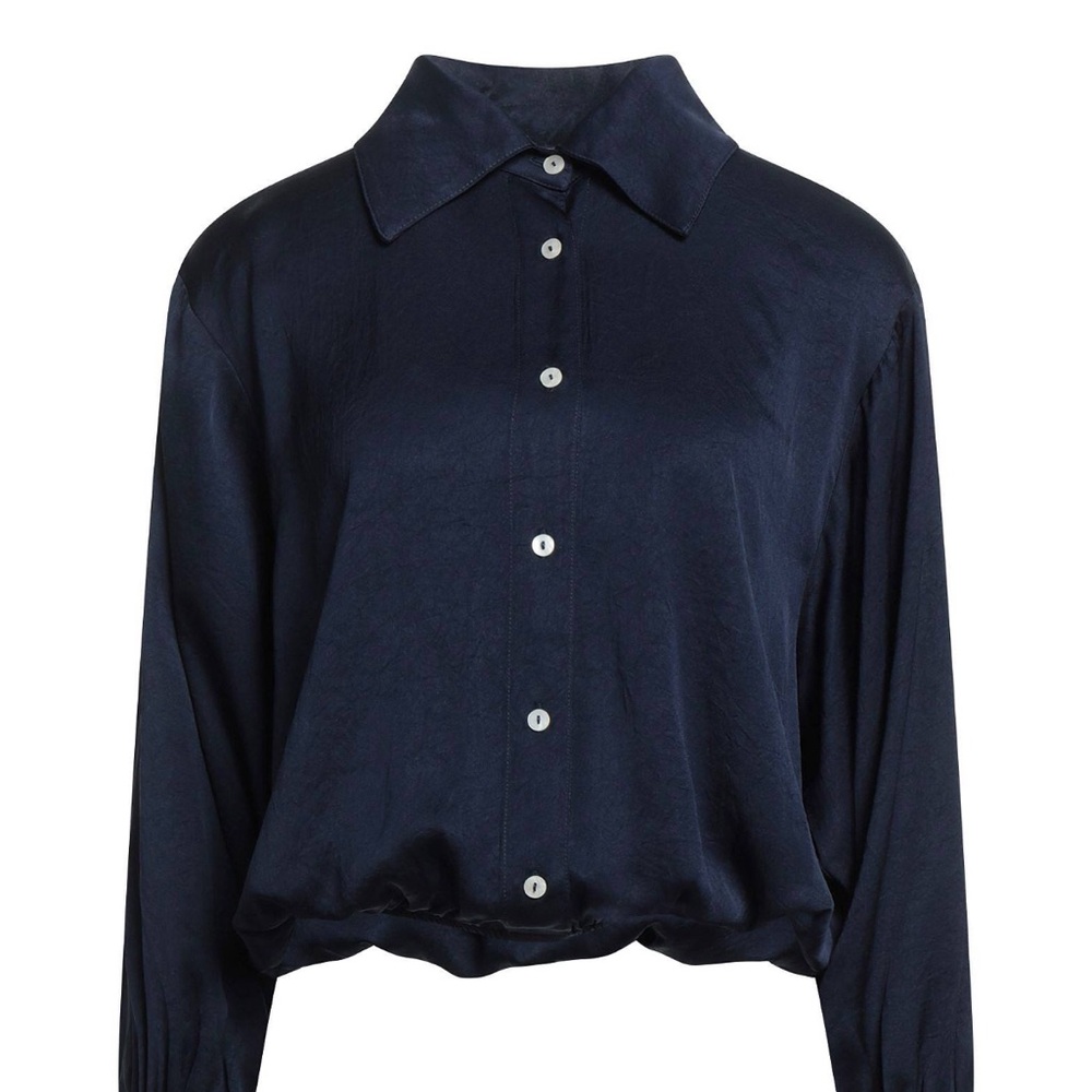 American Vintage brand navy silk cropped dress shirt size M/L $299 NWOT